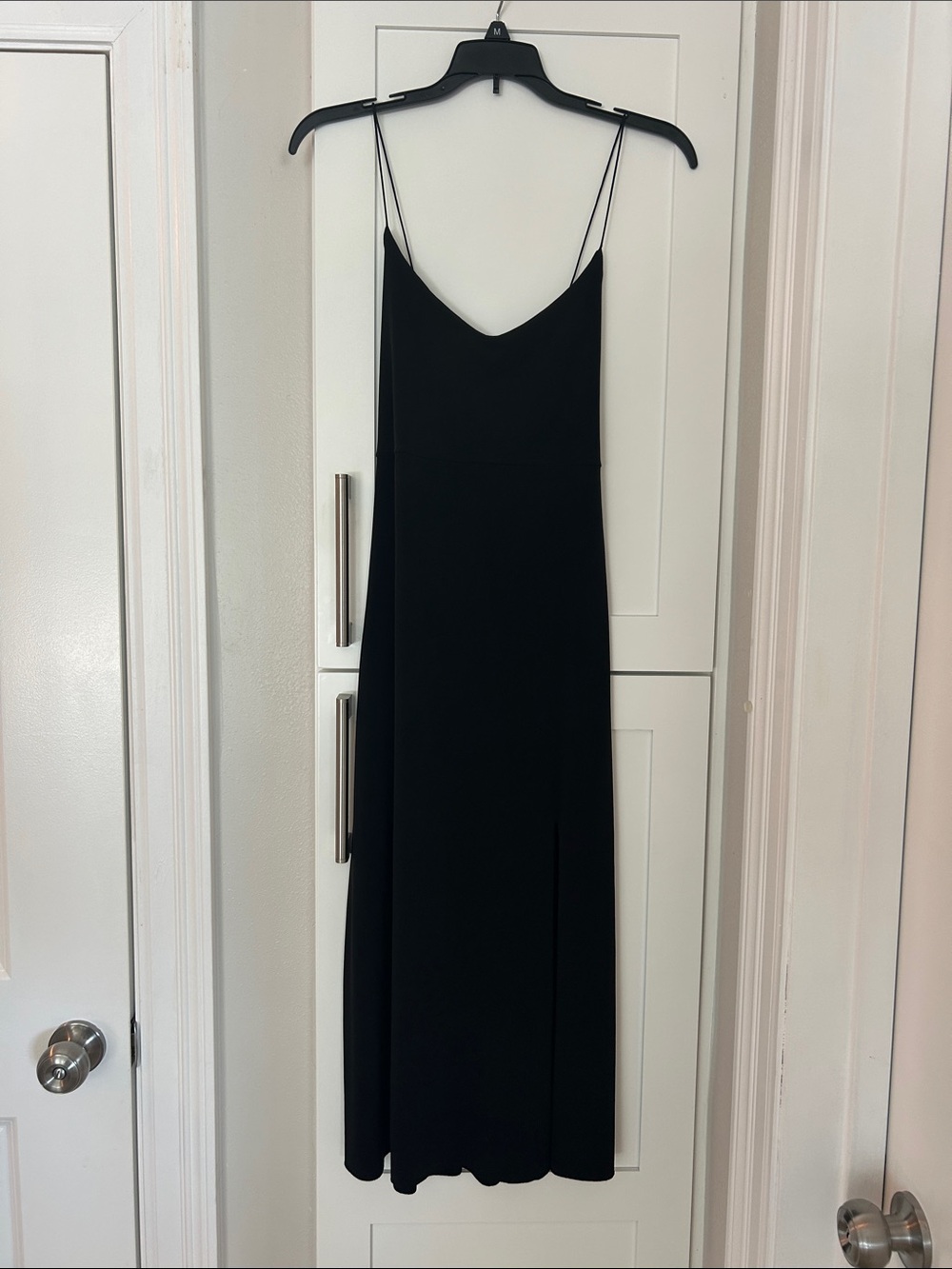 Minimalist Black Maxi Slip Dress with Thin Spaghetti Straps